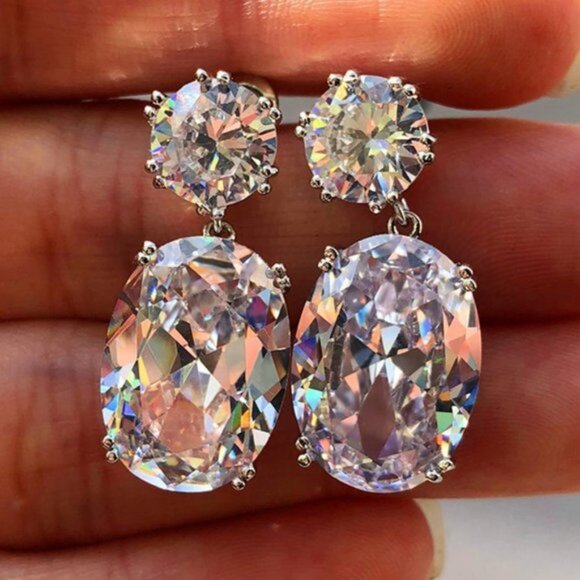 Jewelry - NEW Silver Round Oval Diamond Drop Earrings